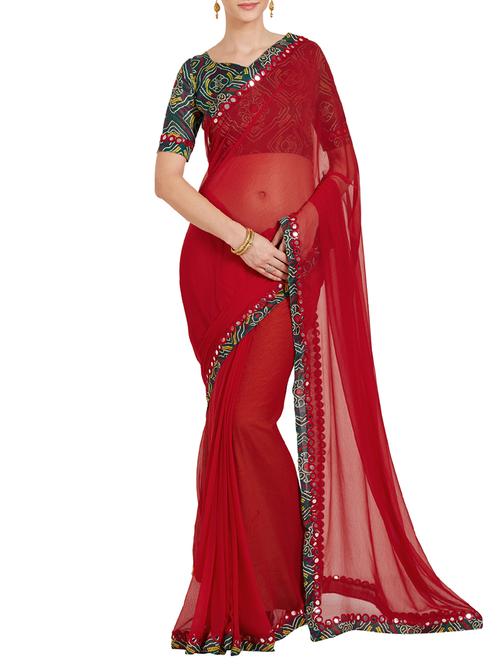 maroon chiffon bordered saree with blouse - 14988614 - Standard Image - 1