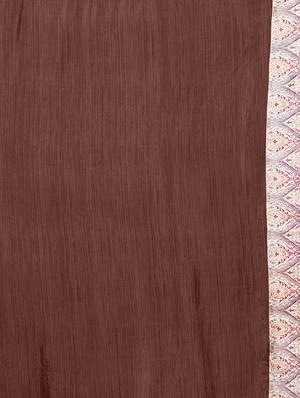 brown crepe half and half saree with blouse - 14988624 - Standard Image - 3