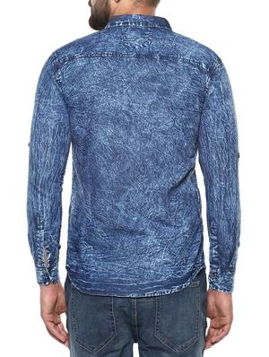 blue denim casual shirt - 14989947 - Standard Image - 3
