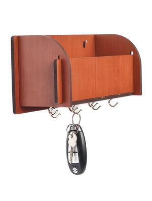 Long Pocket Shelf-Brown KeyHolder Wooden Key Holder (7 Hooks) - 14990913 - Standard Image - 3