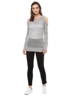 grey viscose cold shoulder top - 14991800 - Standard Image - 3