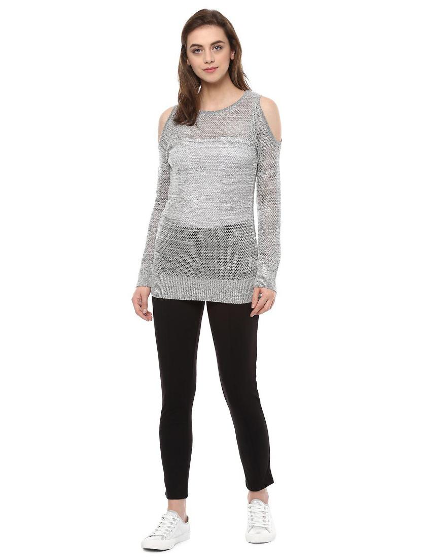 grey viscose cold shoulder top - 14991800 - Zoom Image - 3