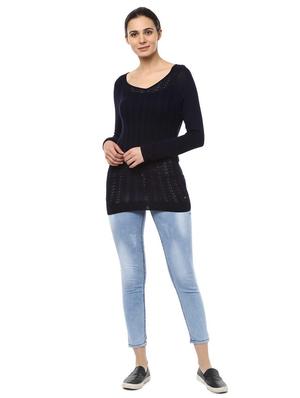 navy blue viscose solid pullover - 14991942 - Standard Image - 3