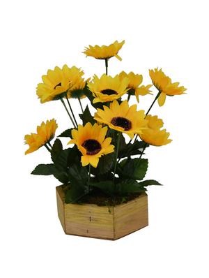 Artificial Flower Sunflower (26 cm/ 10 inchs) in Hexa Wood pot - 14993844 - Standard Image - 3