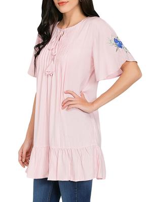 pink rayon embroidered tunic - 14995711 - Standard Image - 3