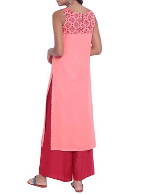 pink cotton kurta palazzo set - 14997732 - Standard Image - 3