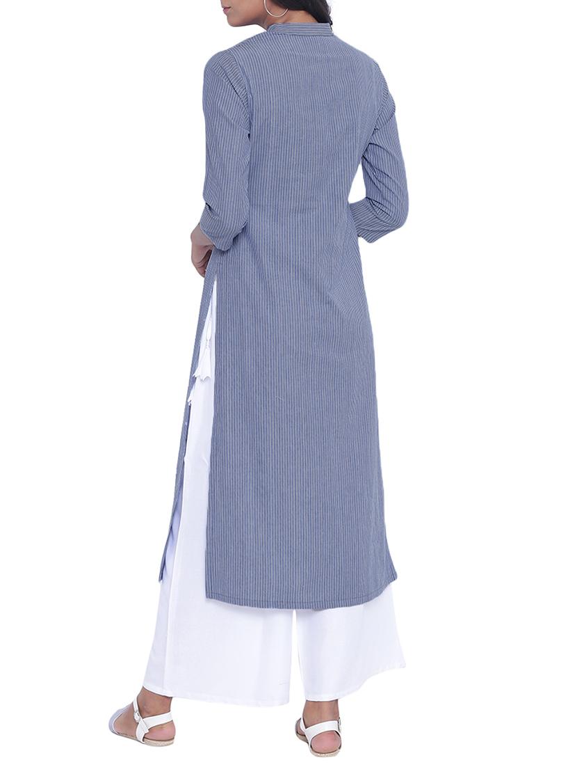 blue cotton kurta palazzo set - 14997856 - Zoom Image - 3