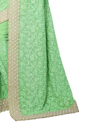 green georgette embroidered saree with blouse - 14999448 - Standard Image - 3