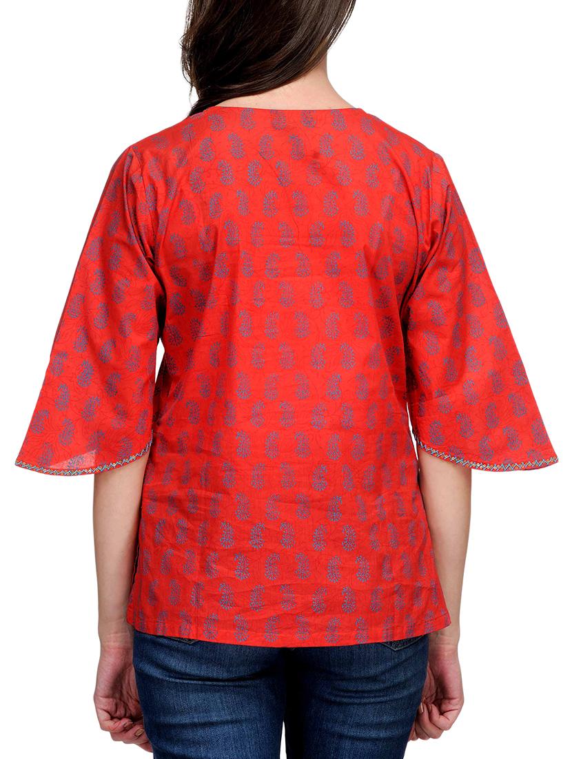 fuchsia designs orange cotton straight kurti - 14999504 - Zoom Image - 3