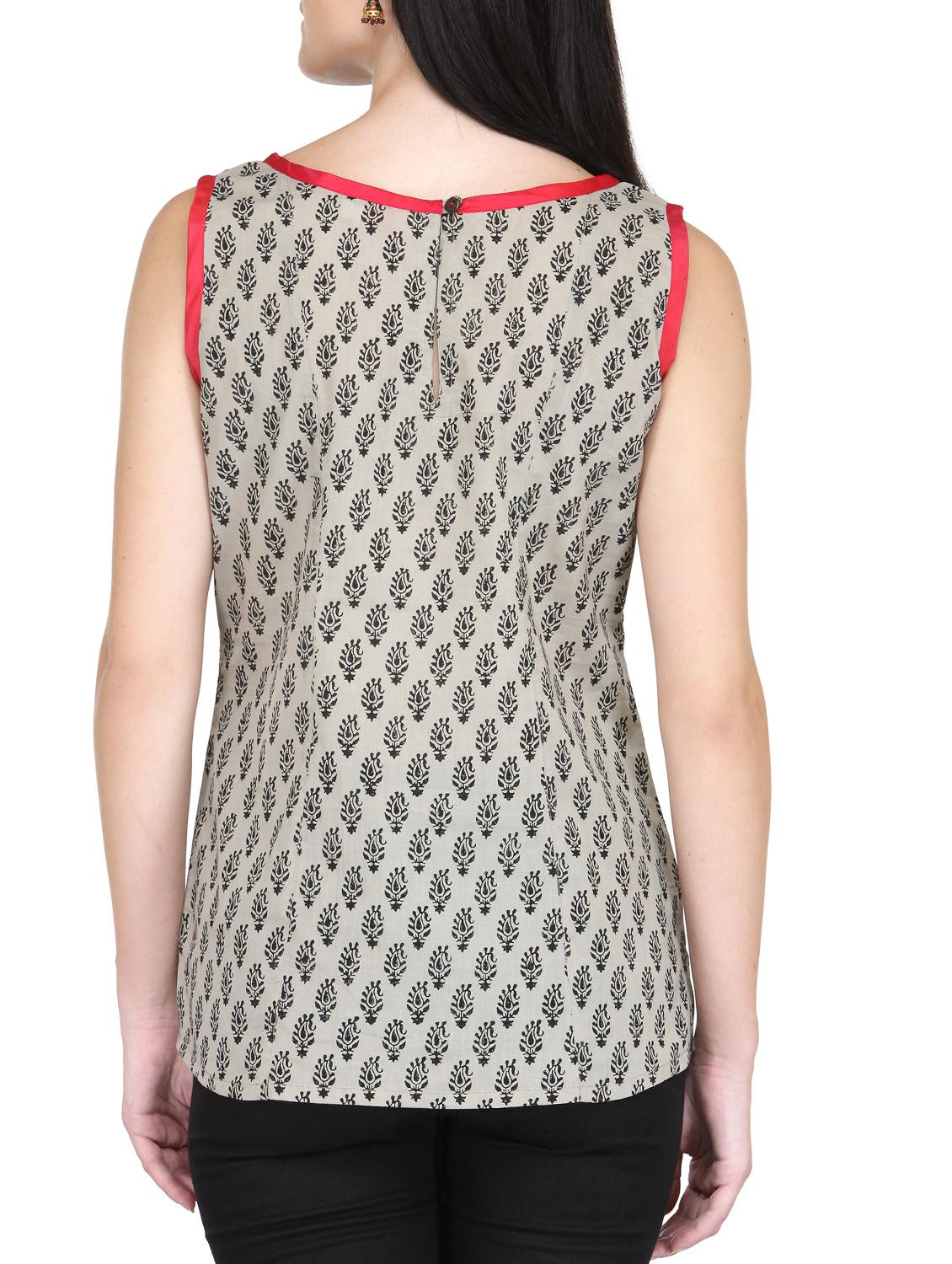 white color cotton sleeveless straight kurti - 14999521 - Zoom Image - 3