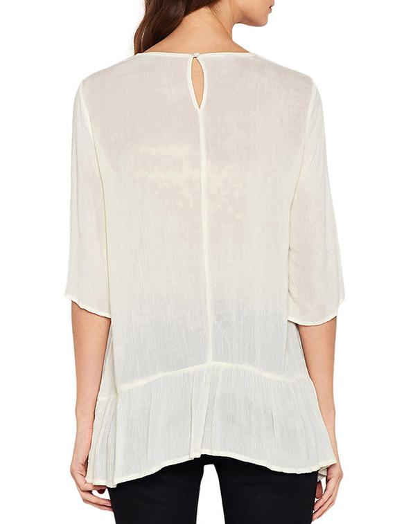 white viscose solid embroidered tunic - 15001397 - Zoom Image - 3