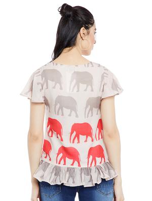 FAMOUS BY PAYAL KAPOOR red cotton printed top - 15001757 - Standard Image - 3