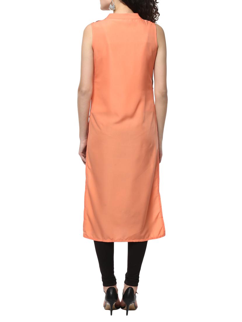 peach crepe straight kurta - 15002484 - Zoom Image - 3