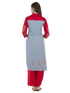 grey cotton straight kurta - 15002672 - Standard Image - 3