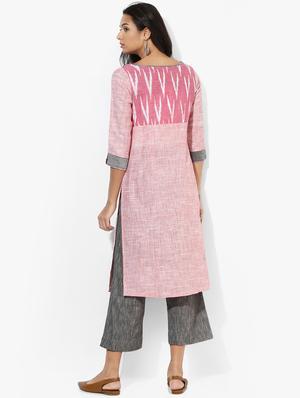 indian dobby pink khadi straight kurta - 15004499 - Standard Image - 3