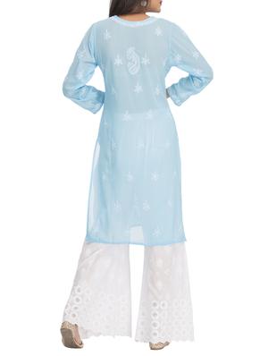 ada blue georgette straight kurta - 15004519 - Standard Image - 3