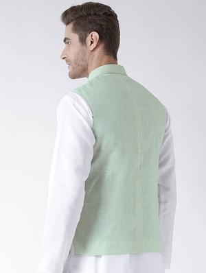 green linen nehru jacket - 15006067 - Standard Image - 3