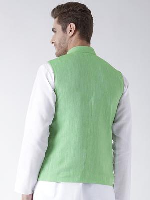 green linen nehru jacket - 15006090 - Standard Image - 3