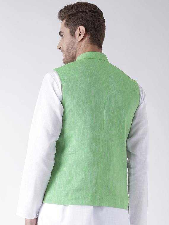green linen nehru jacket - 15006090 - Zoom Image - 3
