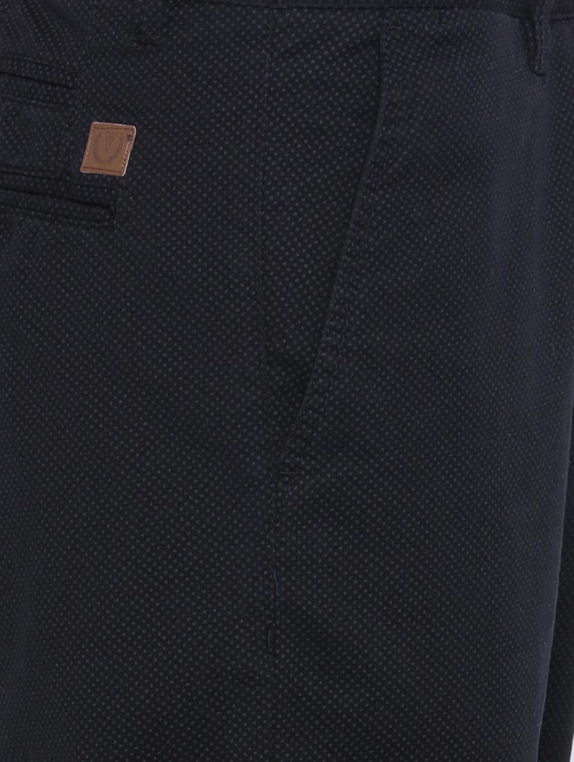 navy blue cotton blend flat front casual trousers - 15007258 - Zoom Image - 3