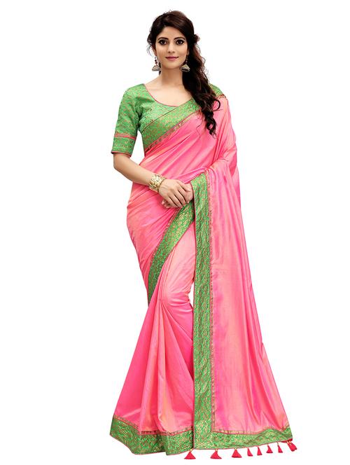 pink silk bordered saree with blouse - 15007777 - Standard Image - 1