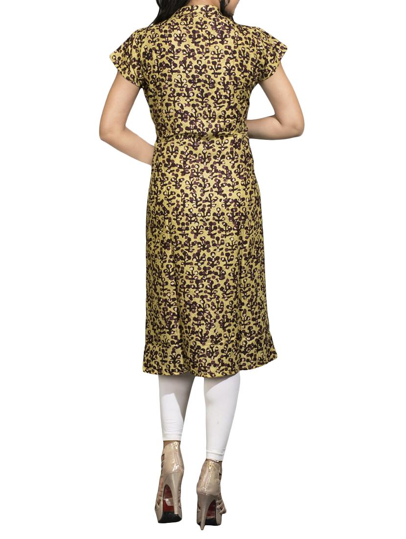 yellow cotton straight kurta - 15007996 - Zoom Image - 3