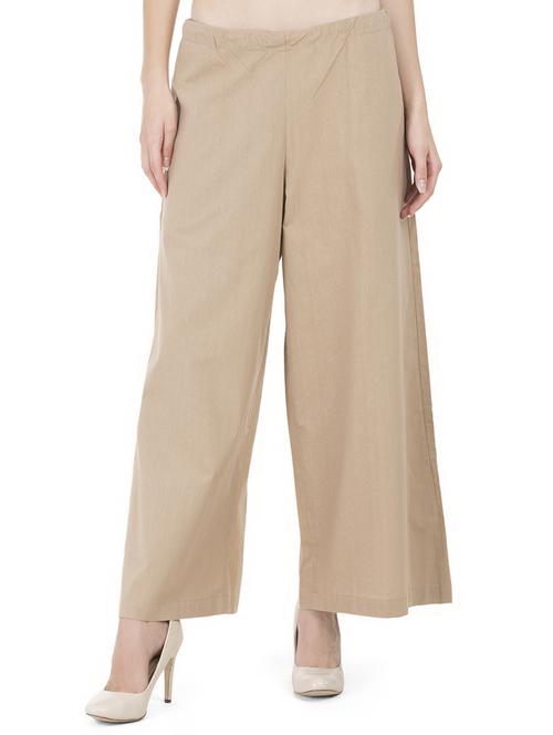 beige solid cotton palazzo - 15008107 - Standard Image - 1