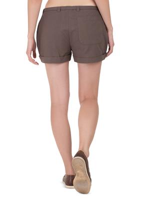 brown cotton solid shorts - 15008116 - Standard Image - 3