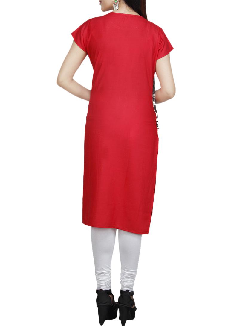 red cotton straight kurta - 15008134 - Zoom Image - 3