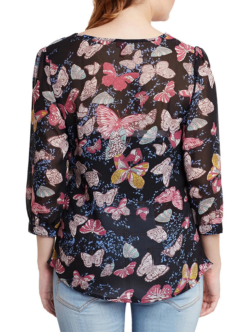 black printed poly chiffon top - 15008137 - Zoom Image - 3
