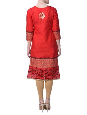 red cotton straight kurta - 15009364 - Standard Image - 3
