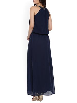 navy blue solid maxi dress - 15011289 - Standard Image - 3