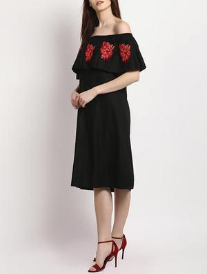 black embroidered rayon off shoulder dress - 15011312 - Standard Image - 3