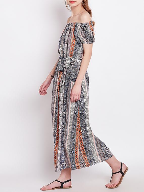 blue printed rayon off shoulder dress - 15011411 - Zoom Image - 3