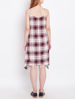 maroon checkered asymmetric dress - 15011412 - Standard Image - 3