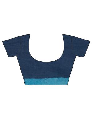 indigo printed handloom saree with blouse - 15012141 - Standard Image - 3