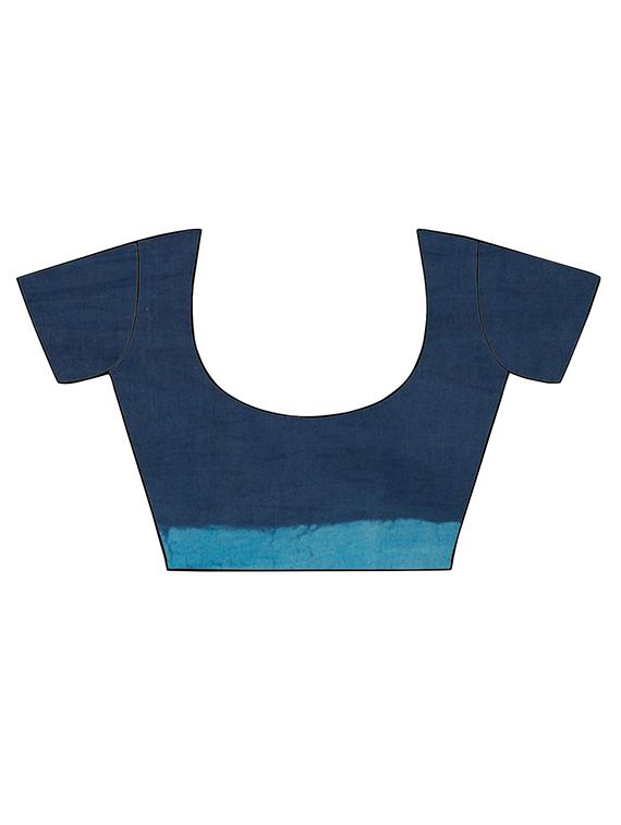 indigo printed handloom saree with blouse - 15012141 - Zoom Image - 3