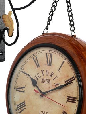 10 Inch Wooden Finish Metal Wall Clock Antique Railway Clock Two Sided - 15013635 - Standard Image - 3