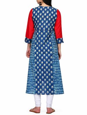 blue cotton highlow kurta - 15013698 - Standard Image - 3