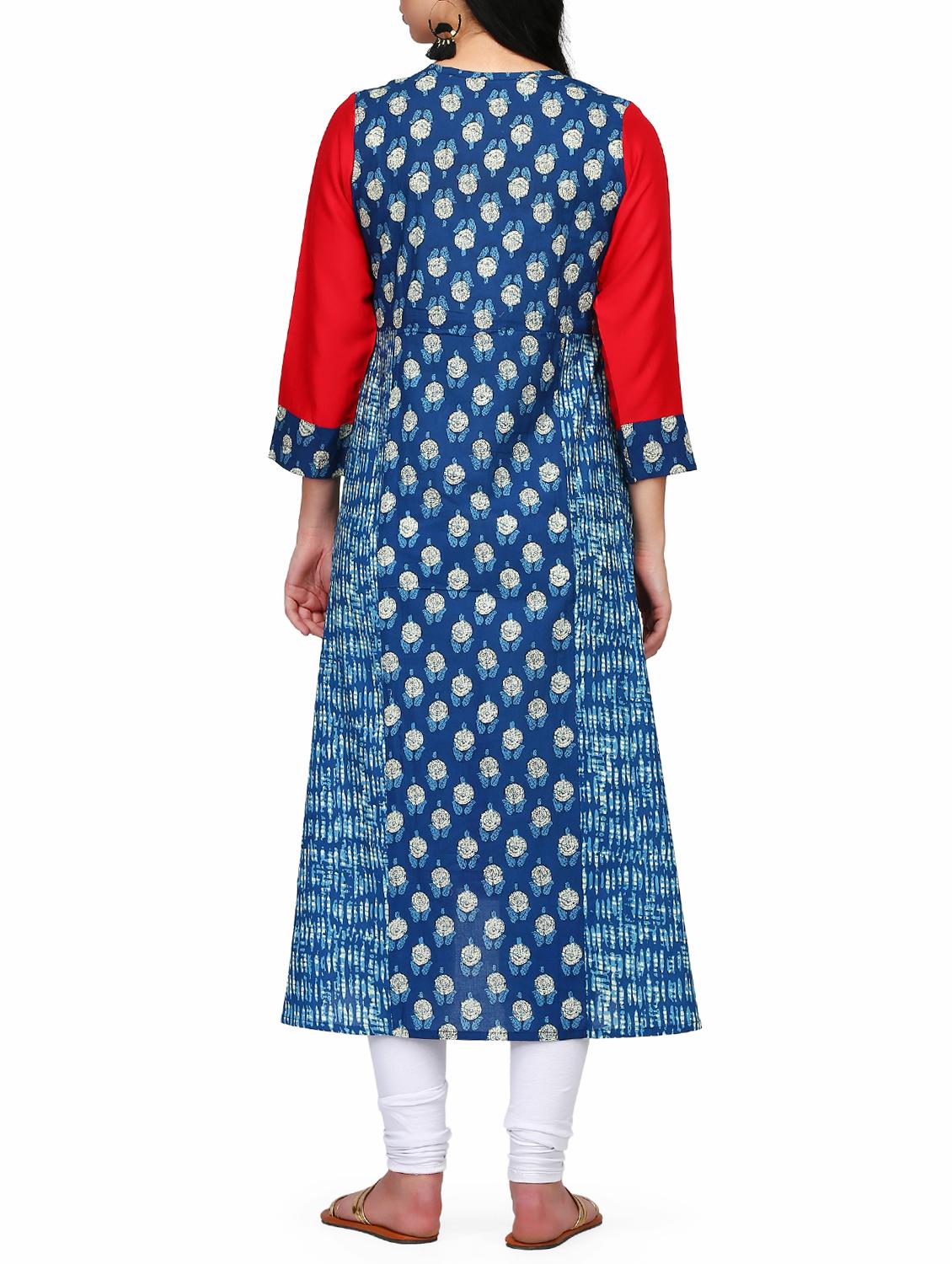 blue cotton highlow kurta - 15013698 - Zoom Image - 3