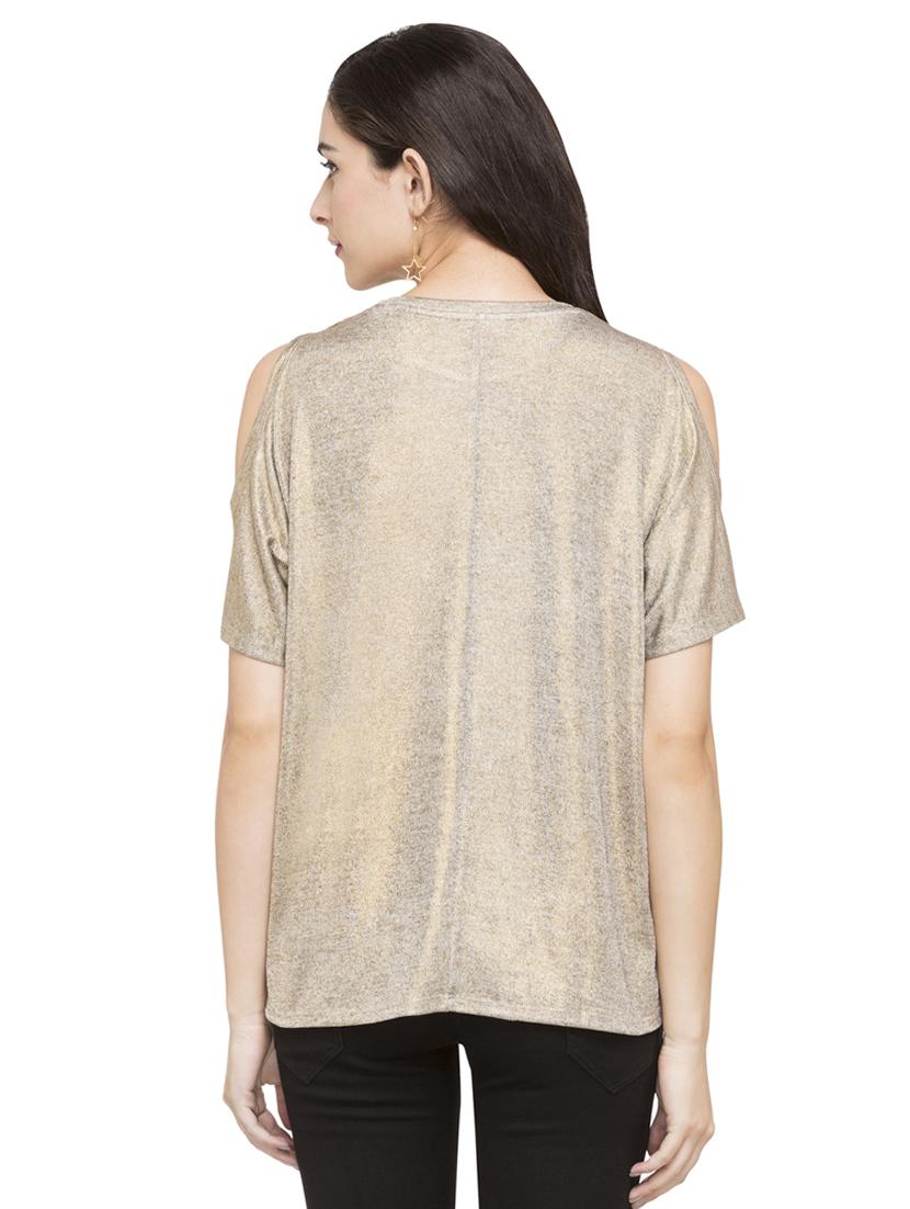 gold solid cold shoulder top - 15014942 - Zoom Image - 3