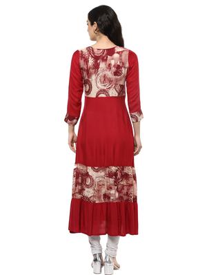 maroon viscose flared kurta - 15015104 - Standard Image - 3