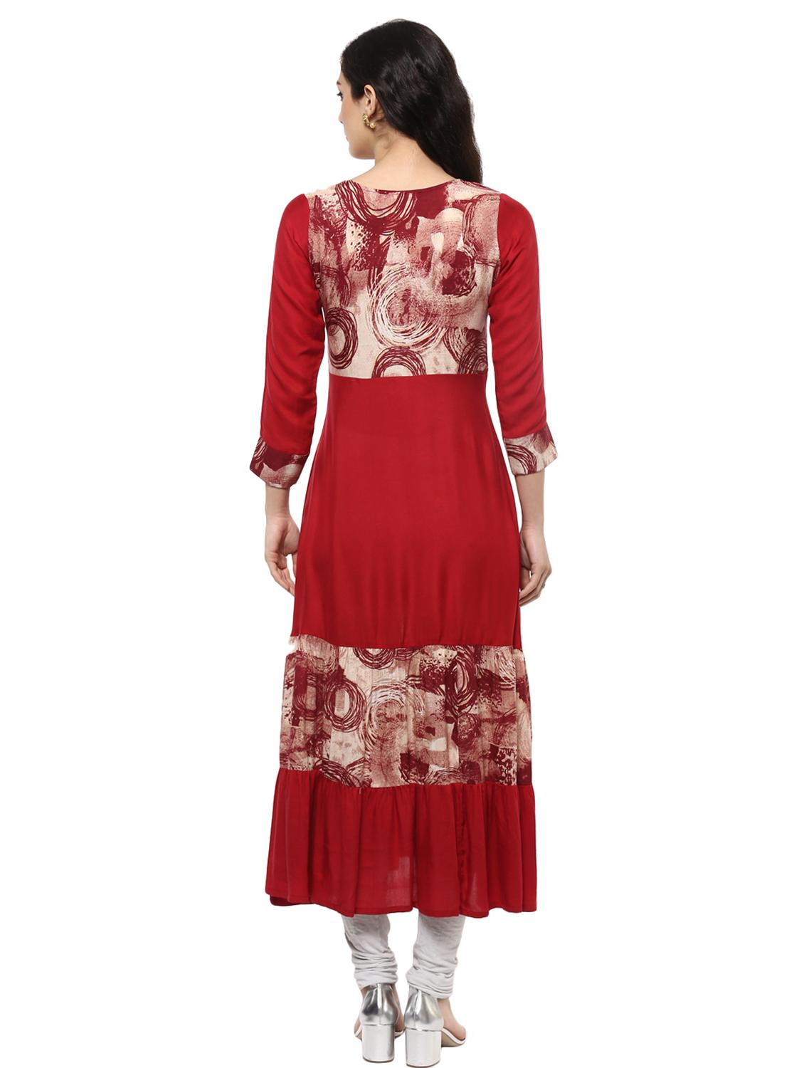 maroon viscose flared kurta - 15015104 - Zoom Image - 3