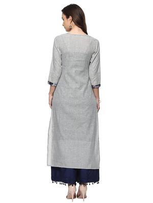 white cotton straight kurta - 15015118 - Standard Image - 3