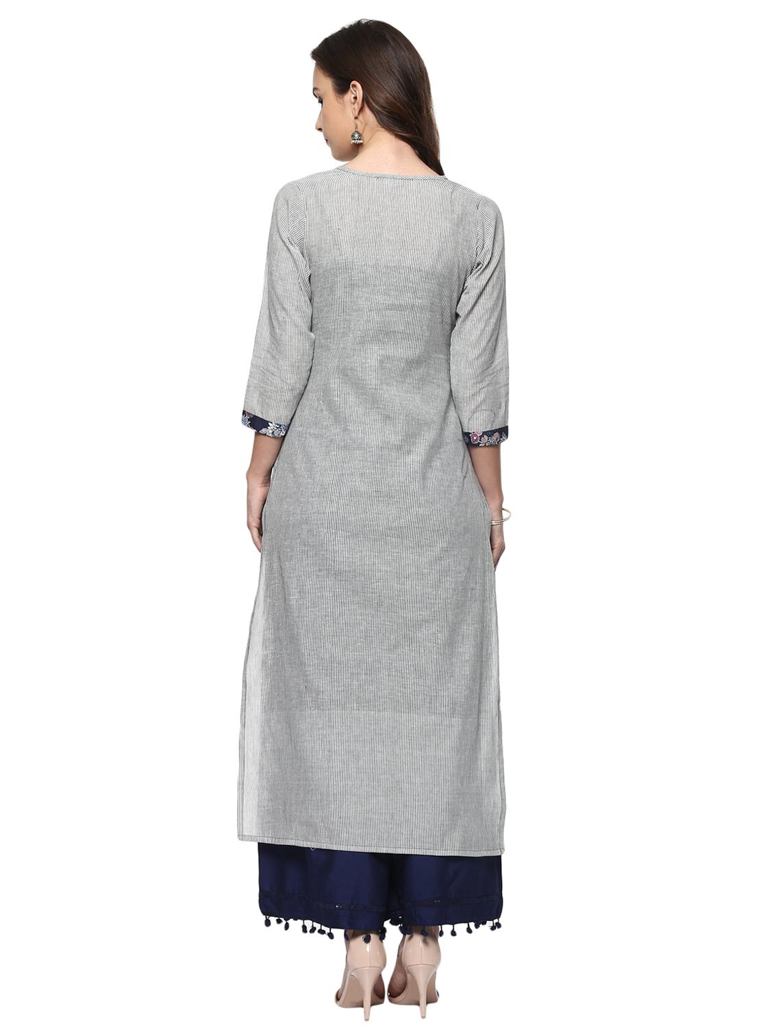 white cotton straight kurta - 15015118 - Zoom Image - 3