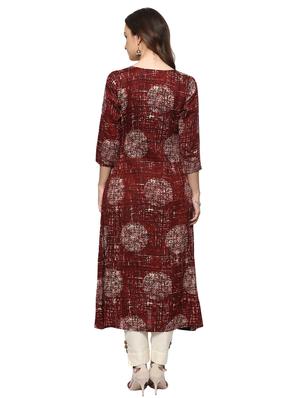 maroon viscose layered kurta - 15015131 - Standard Image - 3