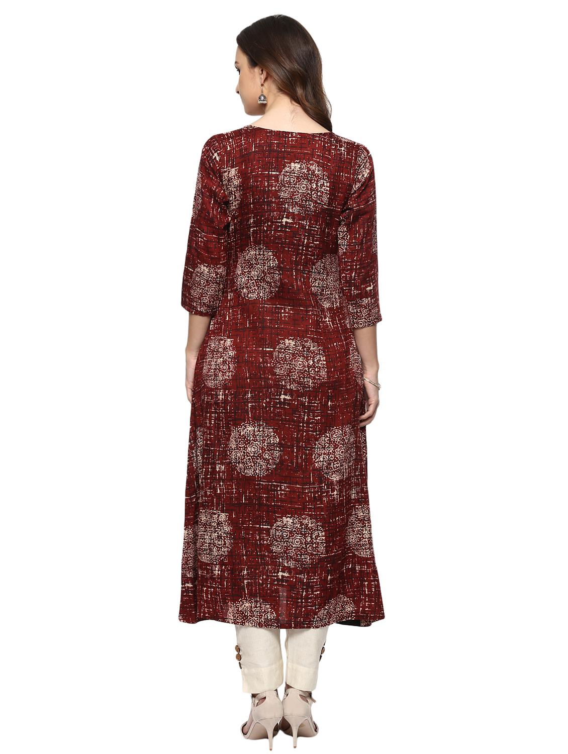 maroon viscose layered kurta - 15015131 - Zoom Image - 3