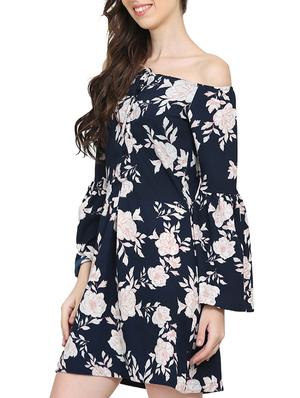 navy blue floral off shoulder dress - 15015526 - Standard Image - 3