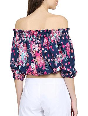 blue printed crop top - 15015539 - Standard Image - 3