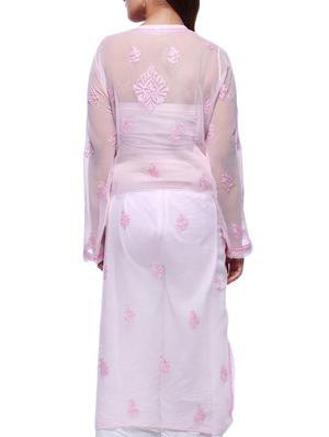 ada pink georgette straight chikankari kurta - 15015557 - Standard Image - 3